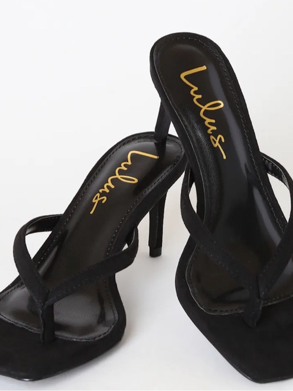 ISO Lulu's “Scottie” Black Suede Strappy Stiletto Heels